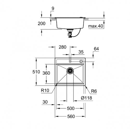 Кухненска мивка гранит GROHE K700, сив мат 